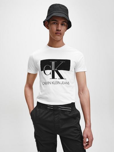 Calvin Klein Ruhák HU048165 | Calvin Klein Slim Logo Férfi Póló Világos Fehér